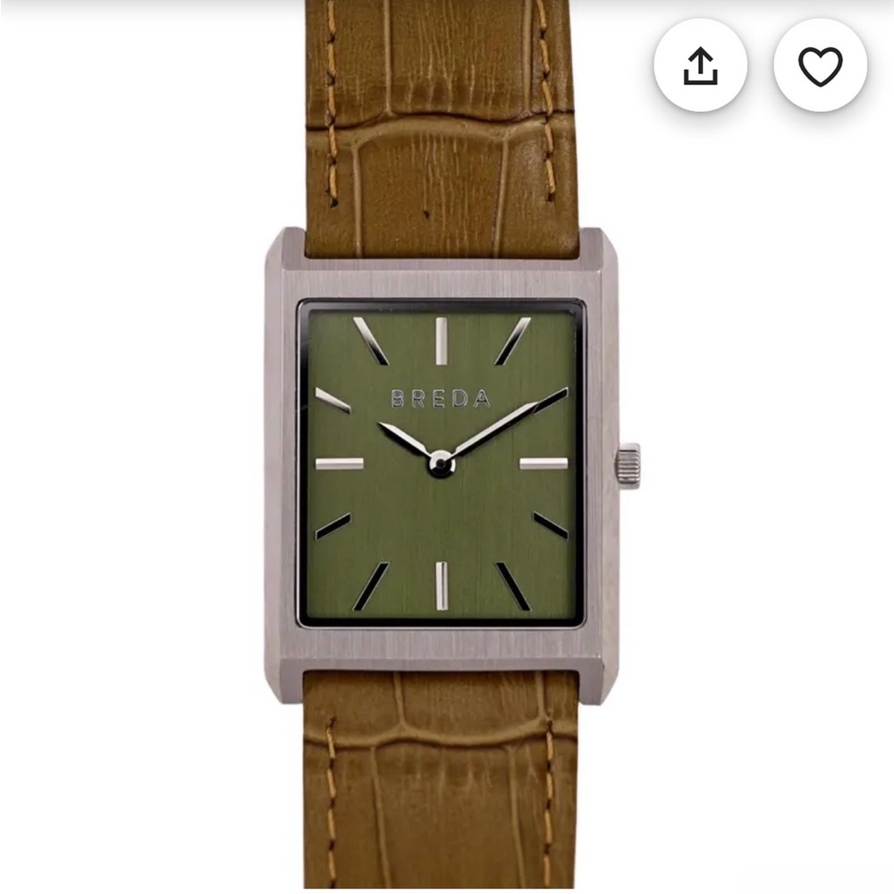Breda Tank Watch Moss Green Croc Embossed Band unisex